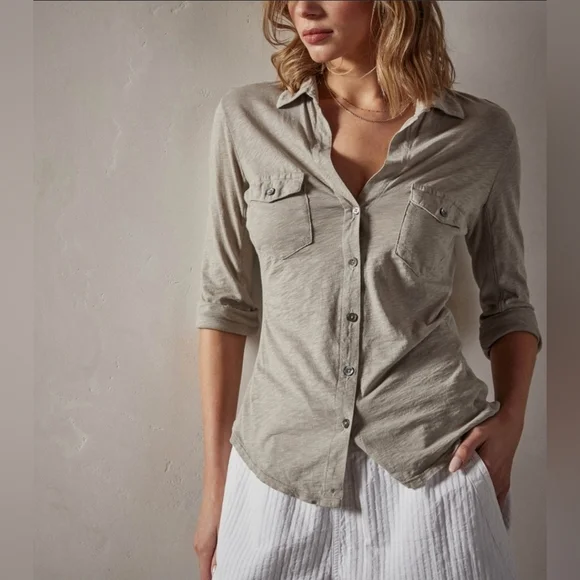 Sheer Silt color Slub Side Panel Shirt button up